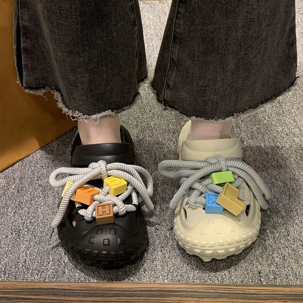 Street Shoelace Cartoon Ripped Slippers