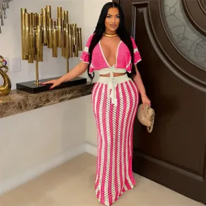 Striped Knitted Two Piece Set