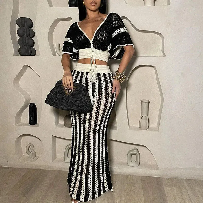 Striped Knitted Two Piece Set