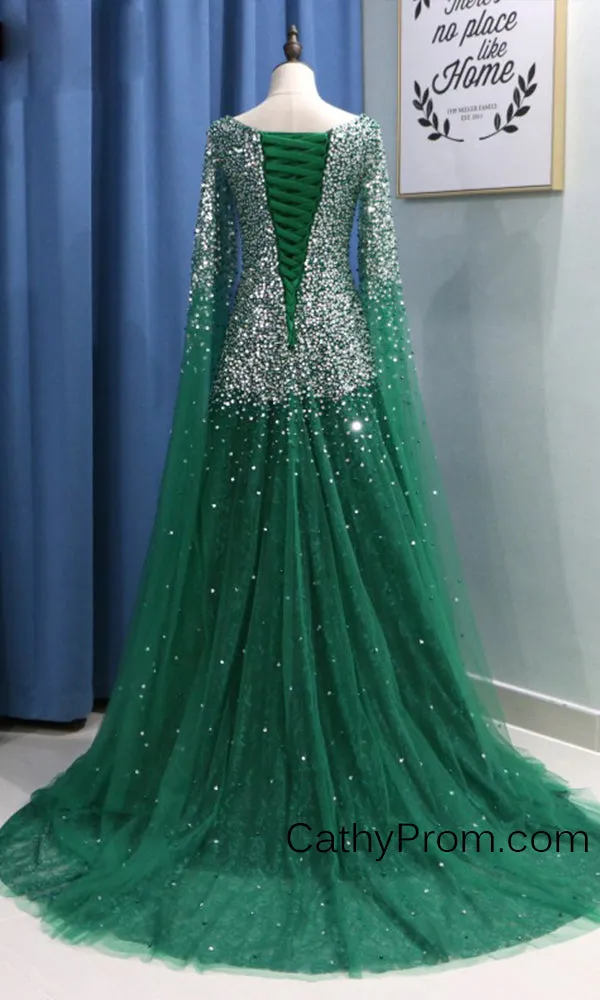 Stunning Beading A Line Long Prom Dresses Sweetheart Arabic Prom/Evening Dress with Sleeves HSC2210