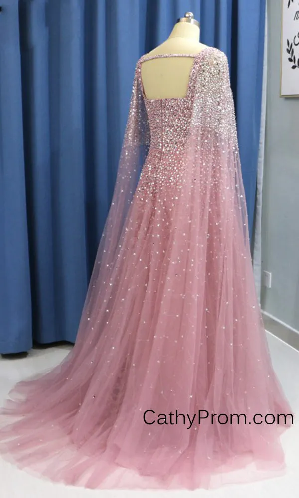 Stunning Beading A Line Long Prom Dresses Sweetheart Arabic Prom/Evening Dress with Sleeves HSC2210