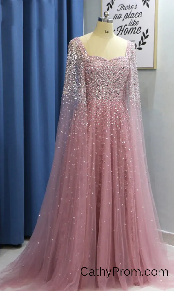 Stunning Beading A Line Long Prom Dresses Sweetheart Arabic Prom/Evening Dress with Sleeves HSC2210