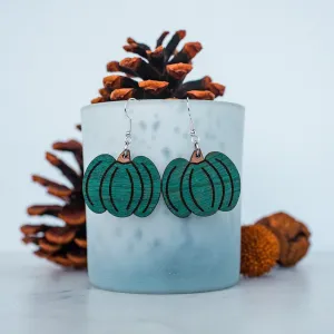 Teal Pumpkin Wooden Dangle Earrings