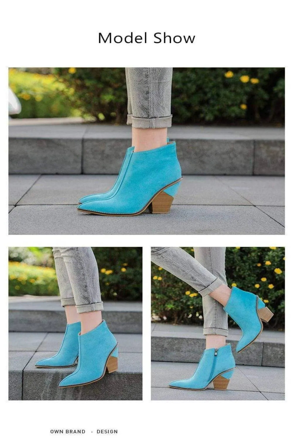 Thick High Heels Pointed Toe Western Cowboy Ankle Boots