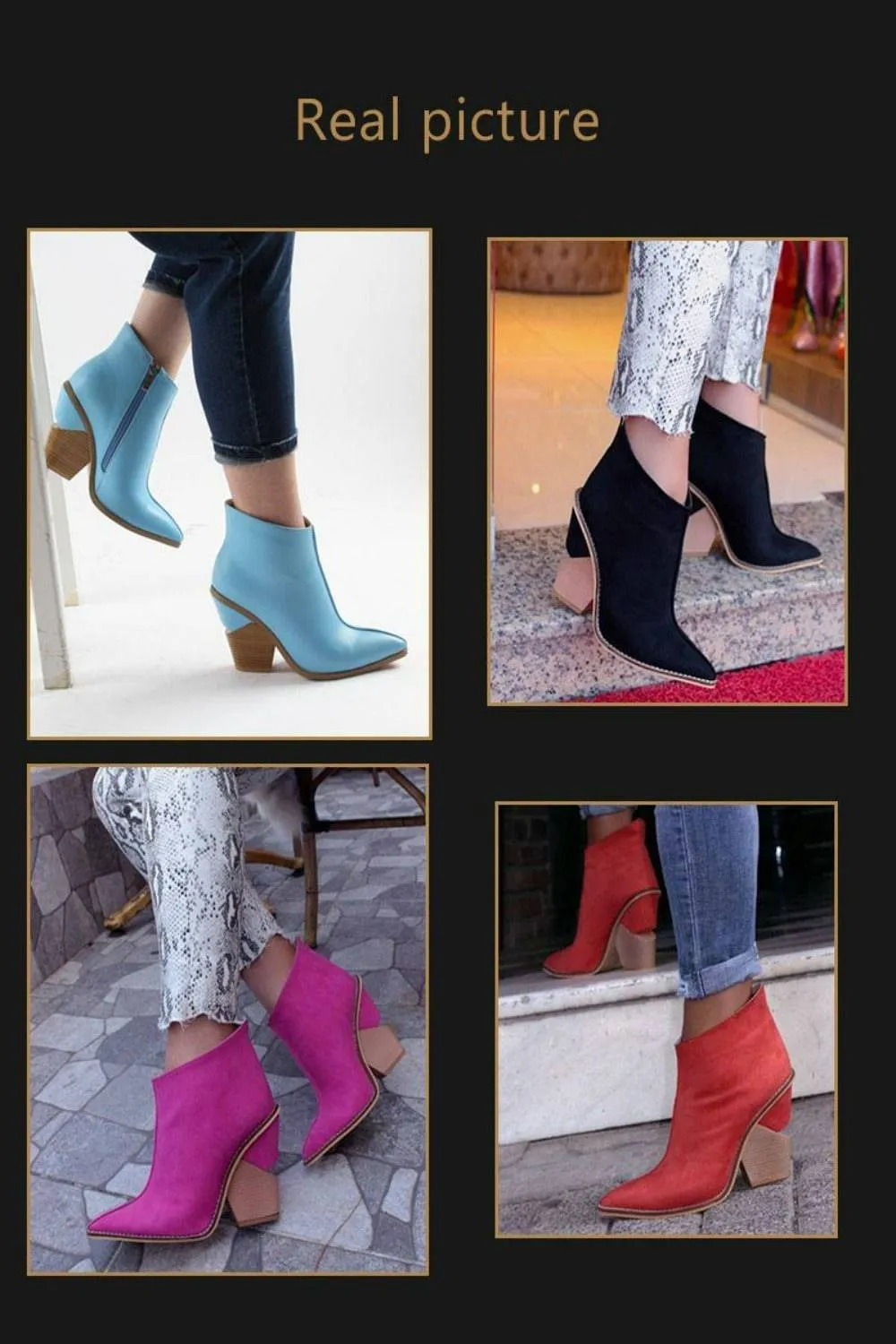 Thick High Heels Pointed Toe Western Cowboy Ankle Boots