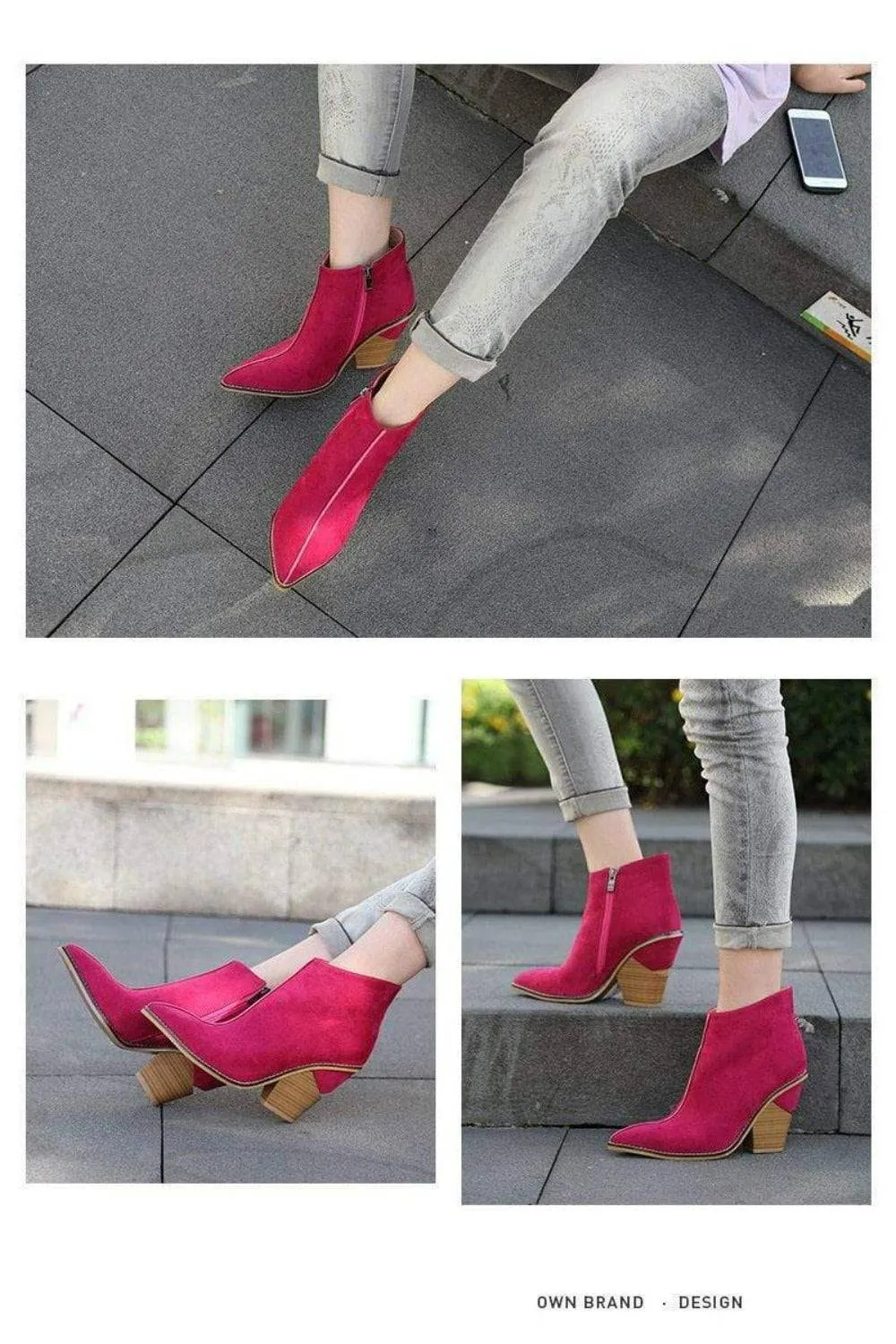 Thick High Heels Pointed Toe Western Cowboy Ankle Boots