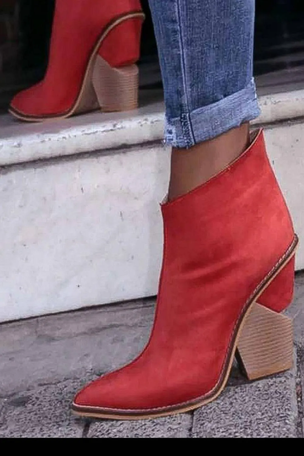 Thick High Heels Pointed Toe Western Cowboy Ankle Boots