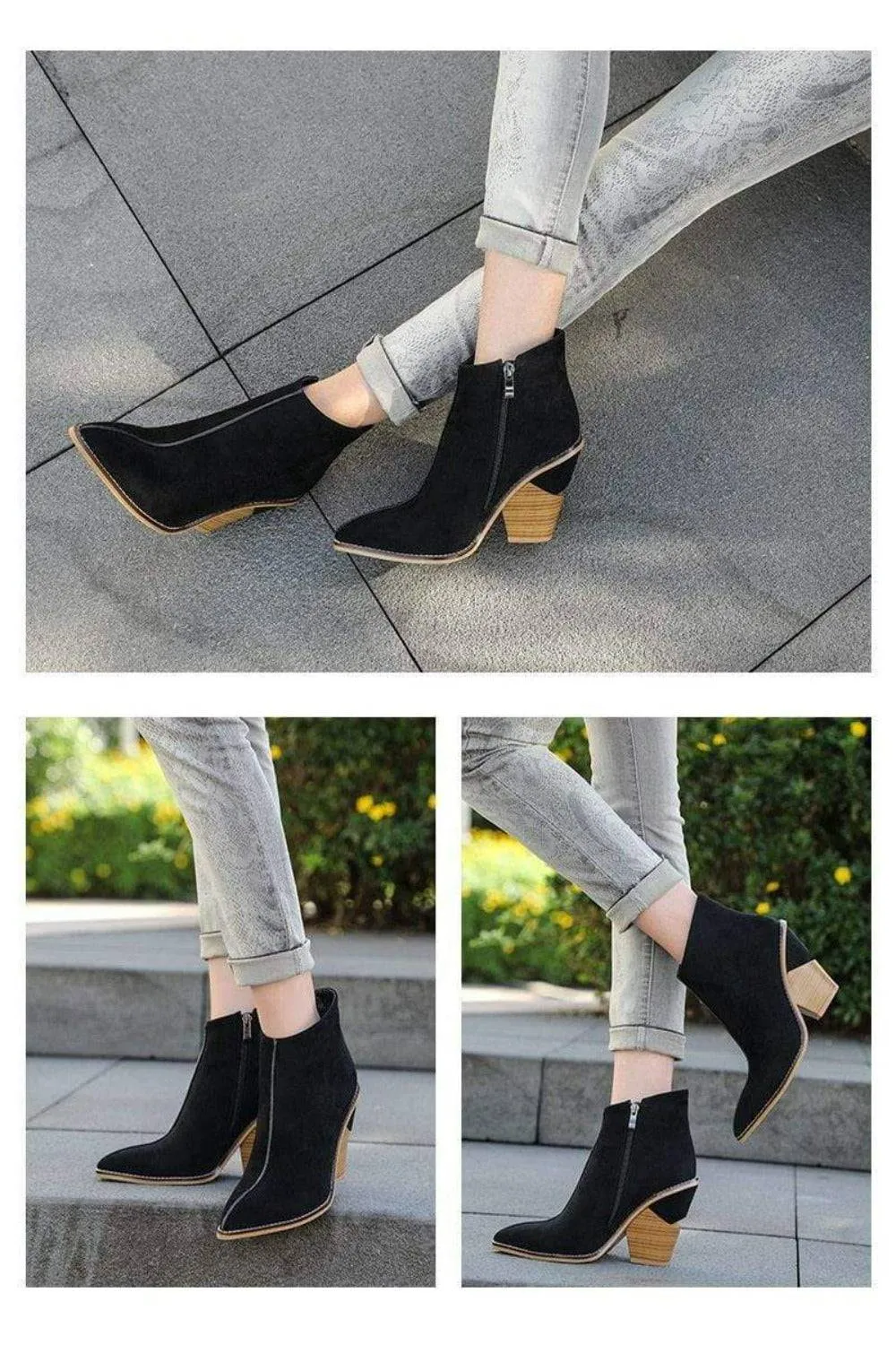 Thick High Heels Pointed Toe Western Cowboy Ankle Boots