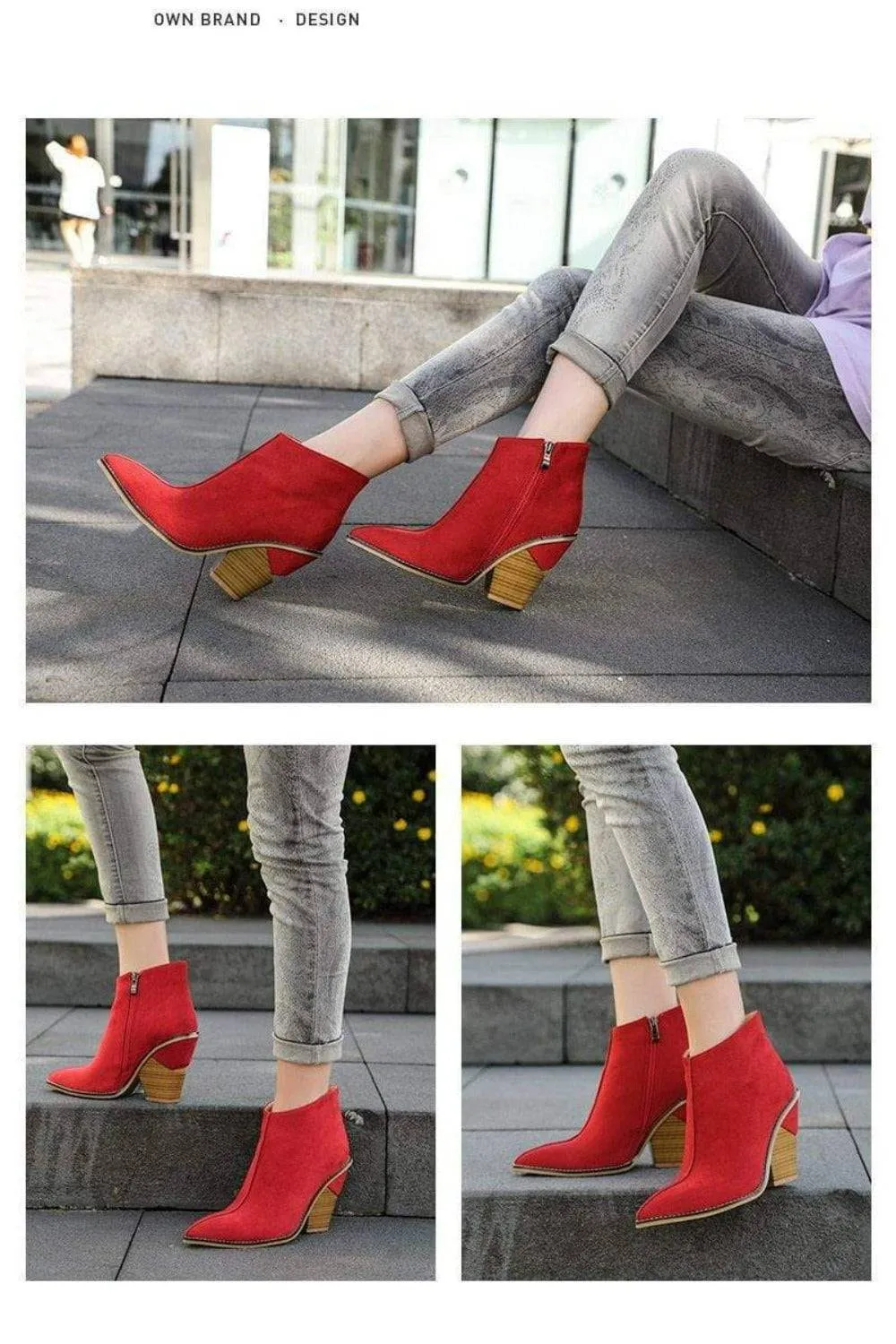 Thick High Heels Pointed Toe Western Cowboy Ankle Boots