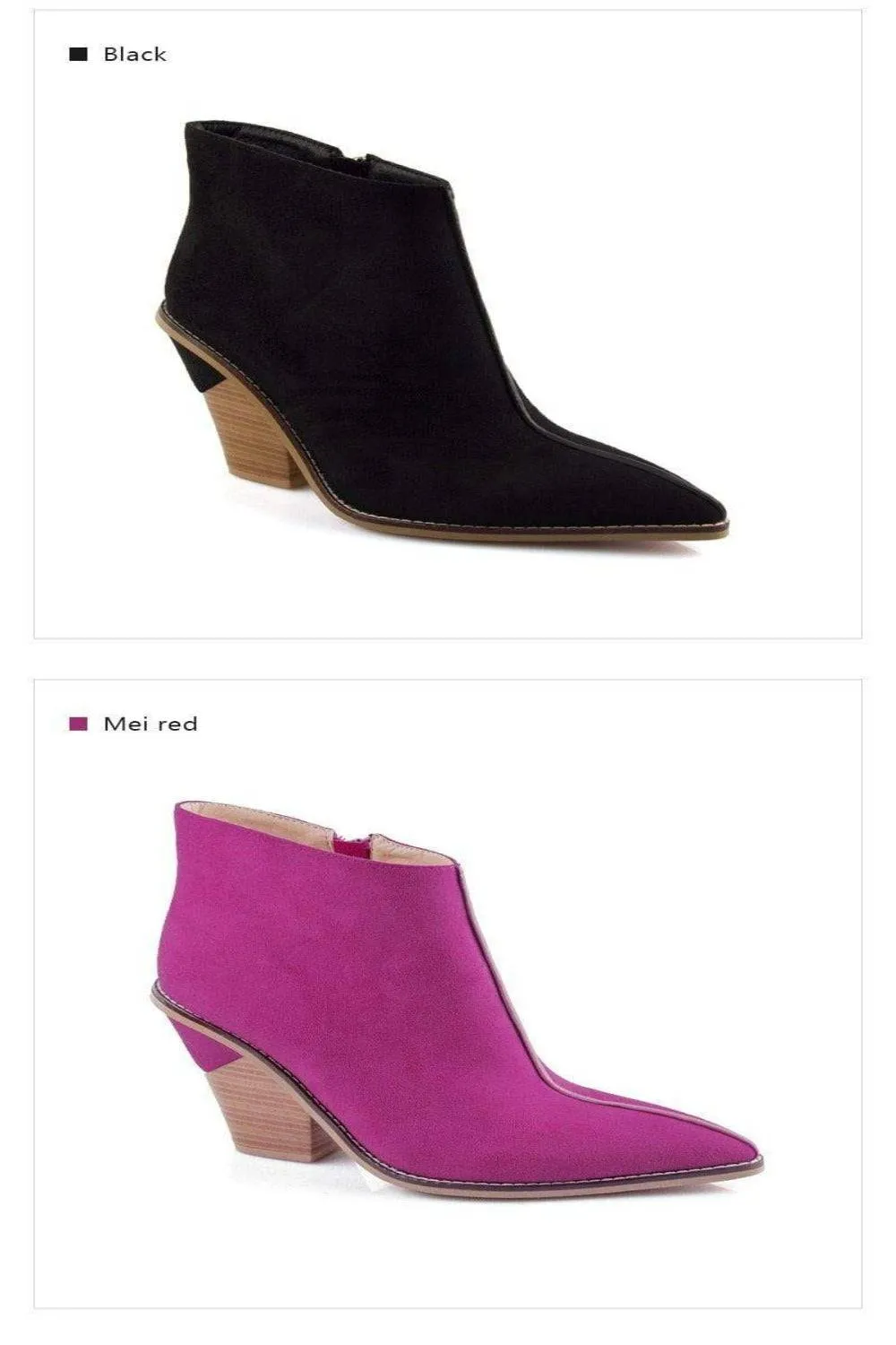Thick High Heels Pointed Toe Western Cowboy Ankle Boots