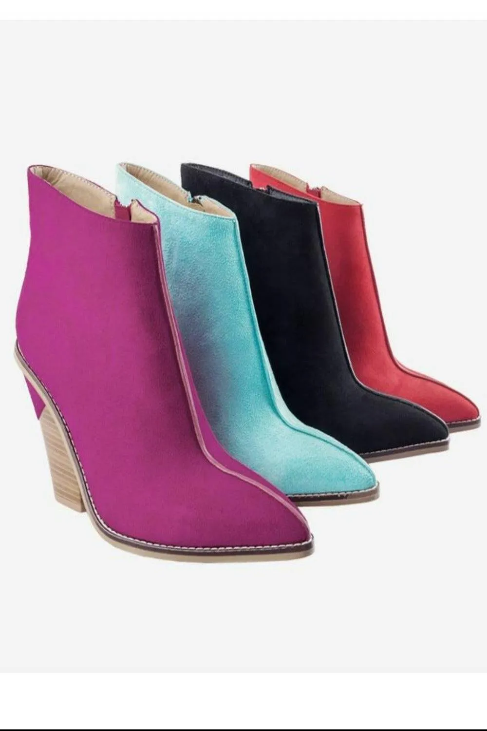 Thick High Heels Pointed Toe Western Cowboy Ankle Boots