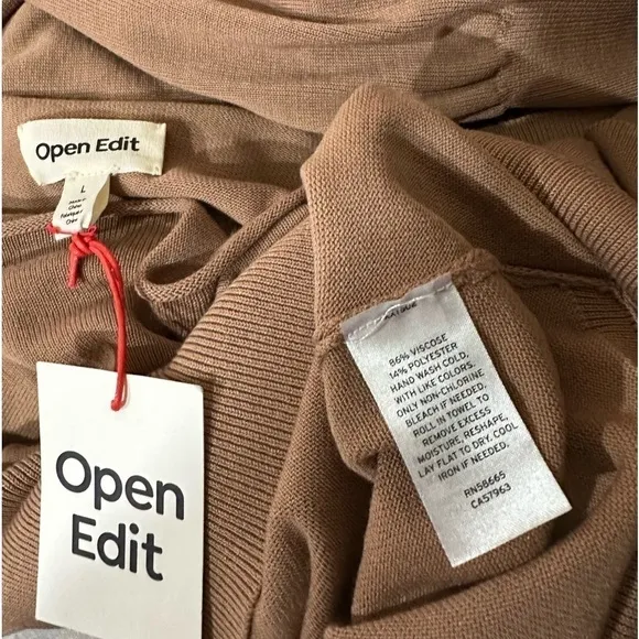 Tie Back Belt Ribbed Mocha Mousse Sweater Mock Neck Billow Sleeve Size L NWT