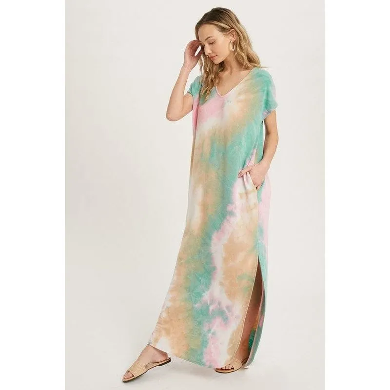 Tie dye maxi jersey dress with pockets
