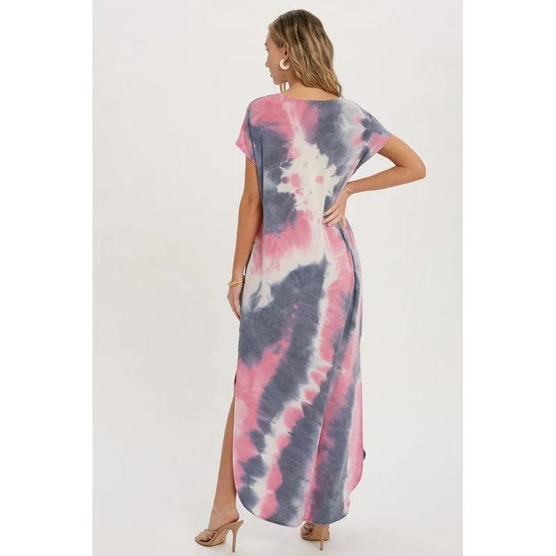 Tie dye maxi jersey dress with pockets