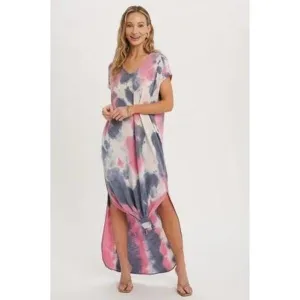 Tie dye maxi jersey dress with pockets