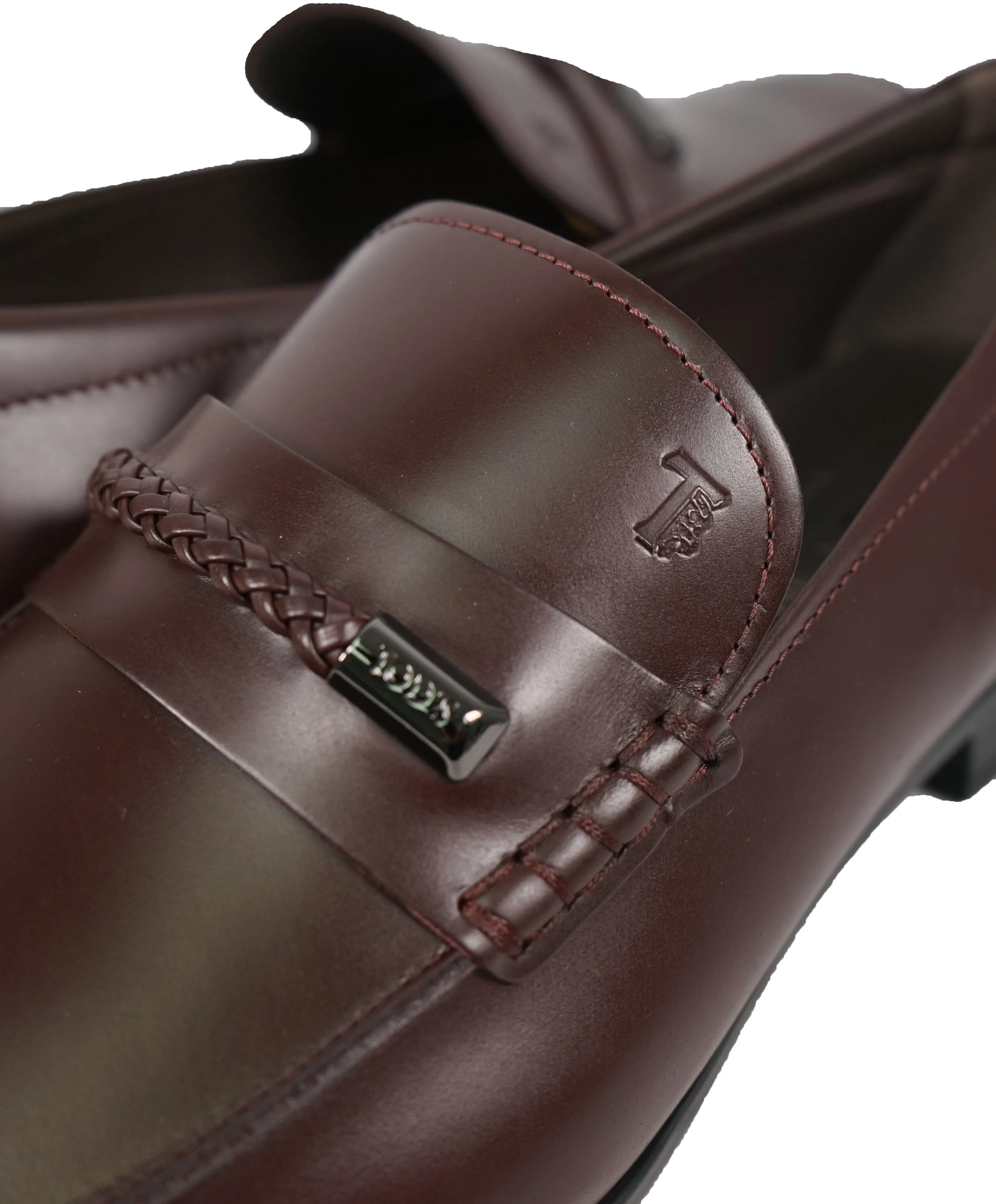 TOD’S - Brown Engraved Braided bit Leather Loafers- Rubber Sole - 12.5