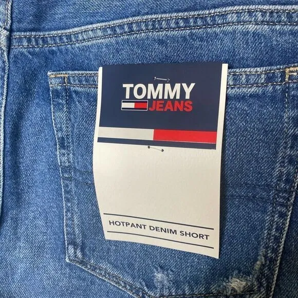 Tommy Jeans Hotpant Frayed Denim Jean Shorts Size 32 Tommy Hilfiger Blue New