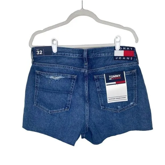 Tommy Jeans Hotpant Frayed Denim Jean Shorts Size 32 Tommy Hilfiger Blue New