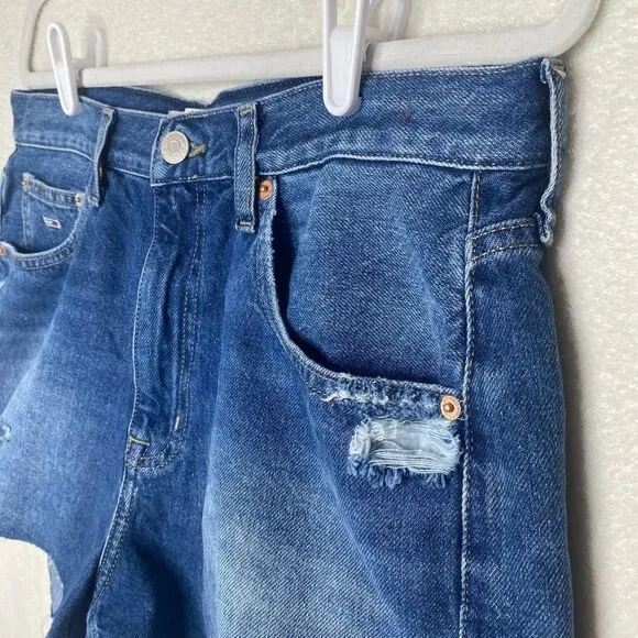 Tommy Jeans Hotpant Frayed Denim Jean Shorts Size 32 Tommy Hilfiger Blue New