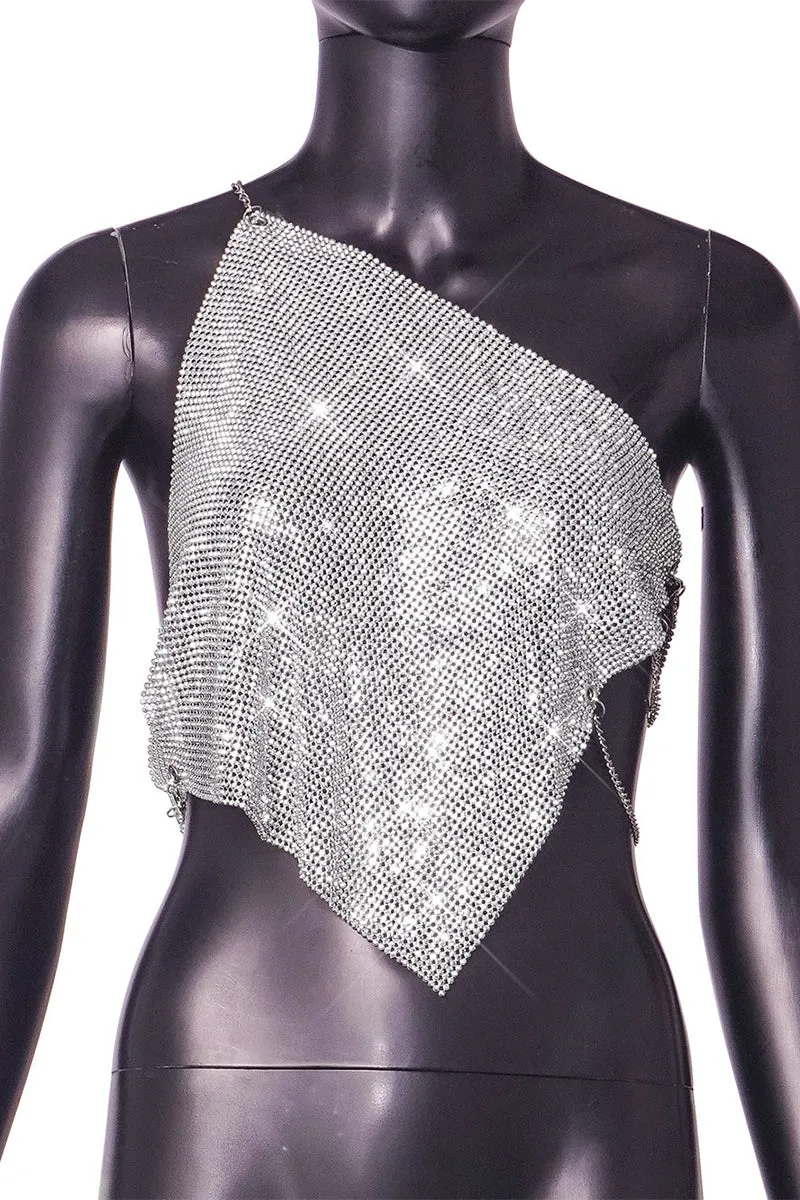 TR3023 Metal Rhinestones Tanks Top