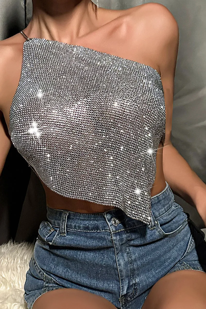 TR3023 Metal Rhinestones Tanks Top