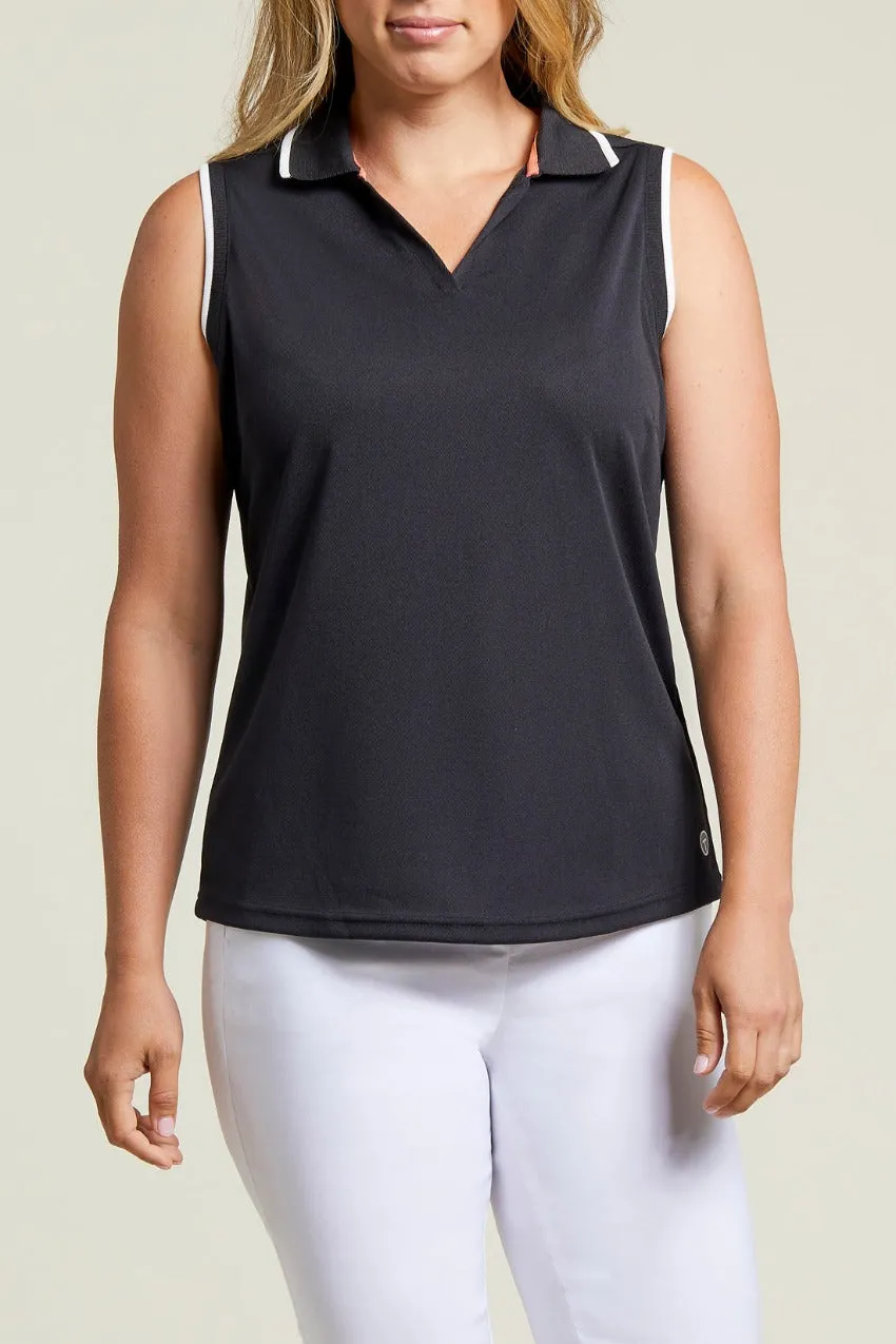 Tribal Sleeveless Polo With Fashion Rib