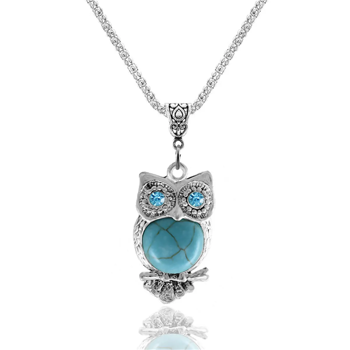 Turquoise & Cubic Zirconia Owl Earrings & Pendant Necklace