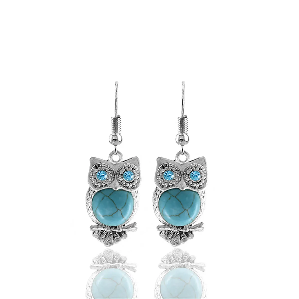 Turquoise & Cubic Zirconia Owl Earrings & Pendant Necklace