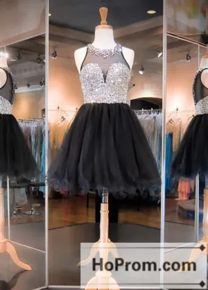 Two Piece Black Short Beaded Prom Dresses Homecoming Dresses