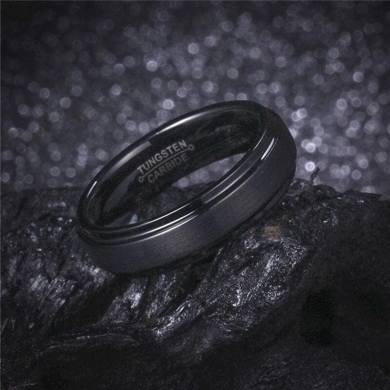 Unisex 6mm Black Tungsten Carbide Wedding Band