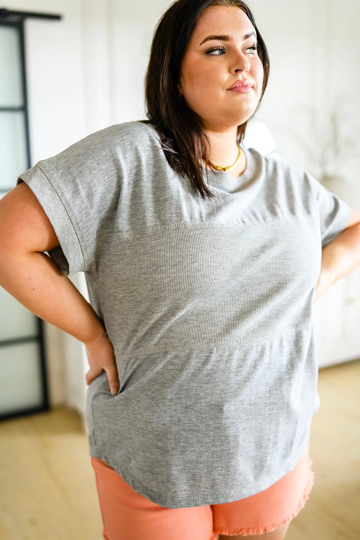 Unmarked Remarks Ribbed Top in Light Heather Grey