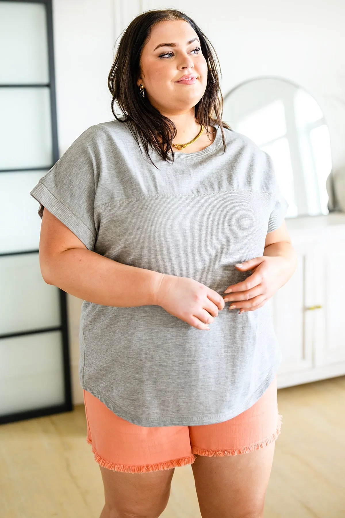 Unmarked Remarks Ribbed Top in Light Heather Grey