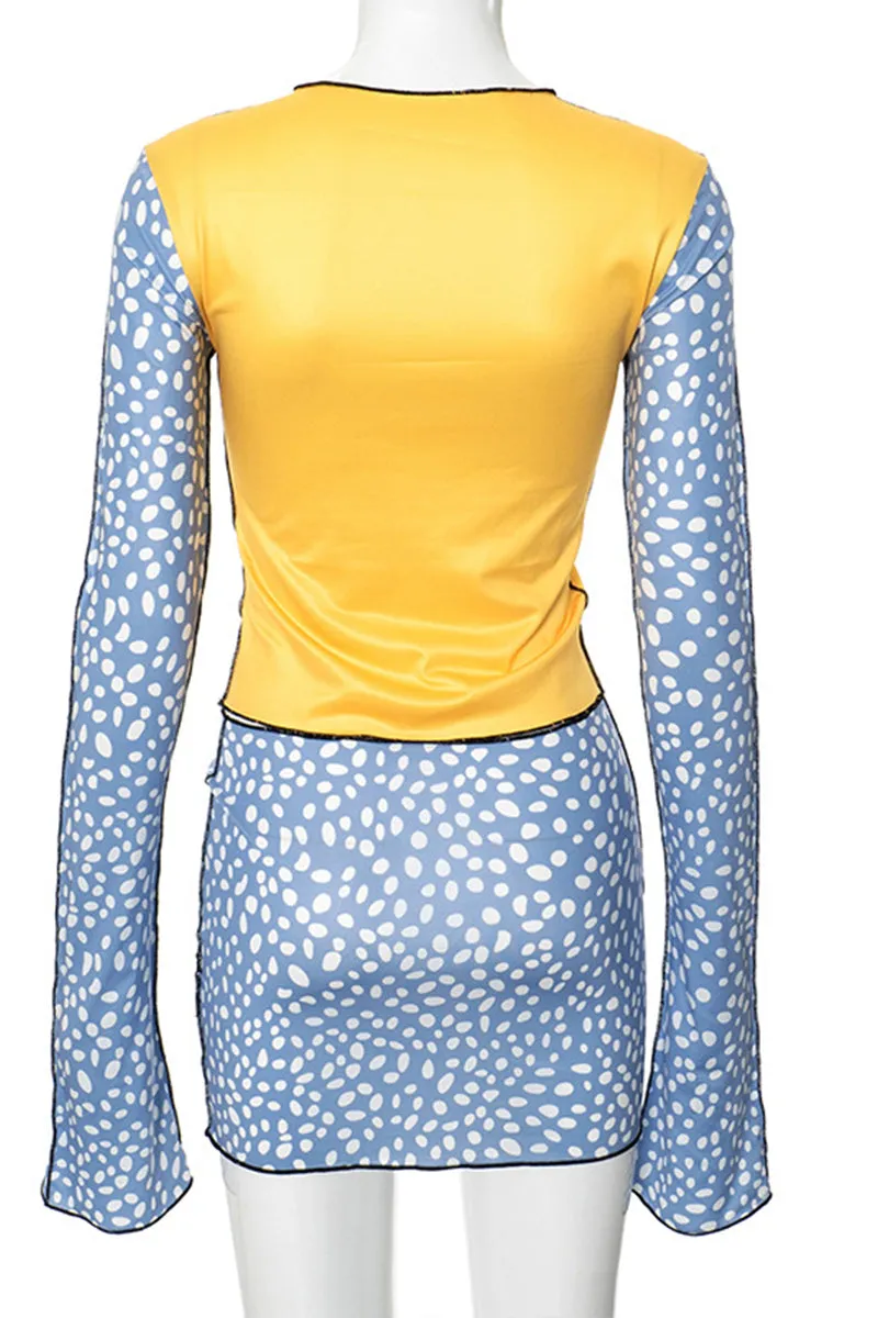 US3127 Polka Dots Shirt and Skirt Set Top