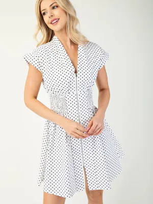 V Neck Smocked Fit & Flare Poka Dot Mini Dress