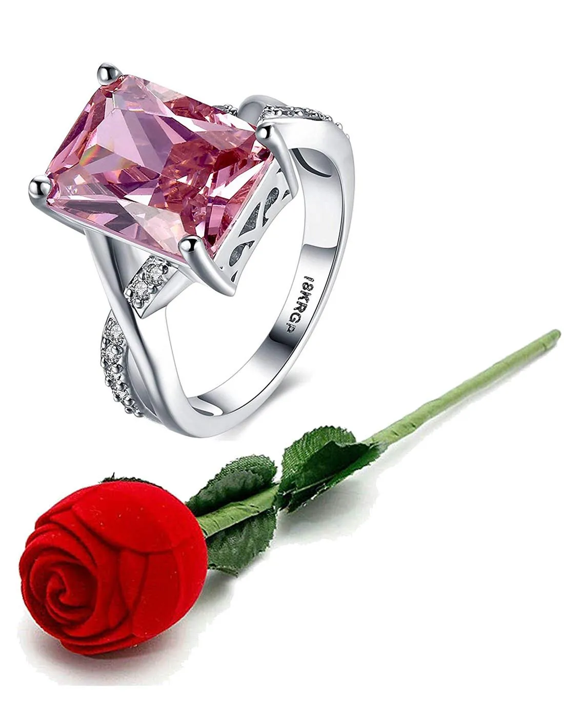 Valentine Gift by Karatcart Platinum Plated Elegant Austrian Crystal Pink Ring for Women
