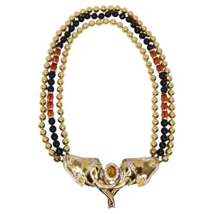 Valentino 1980s Gold Plated Elephant Pendent Statement Necklace