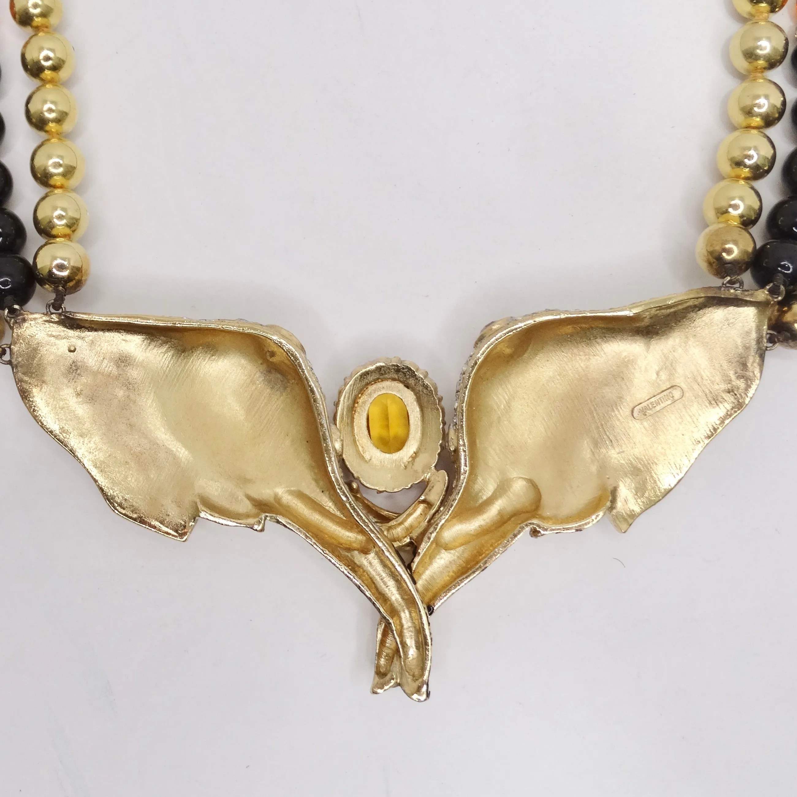 Valentino 1980s Gold Plated Elephant Pendent Statement Necklace