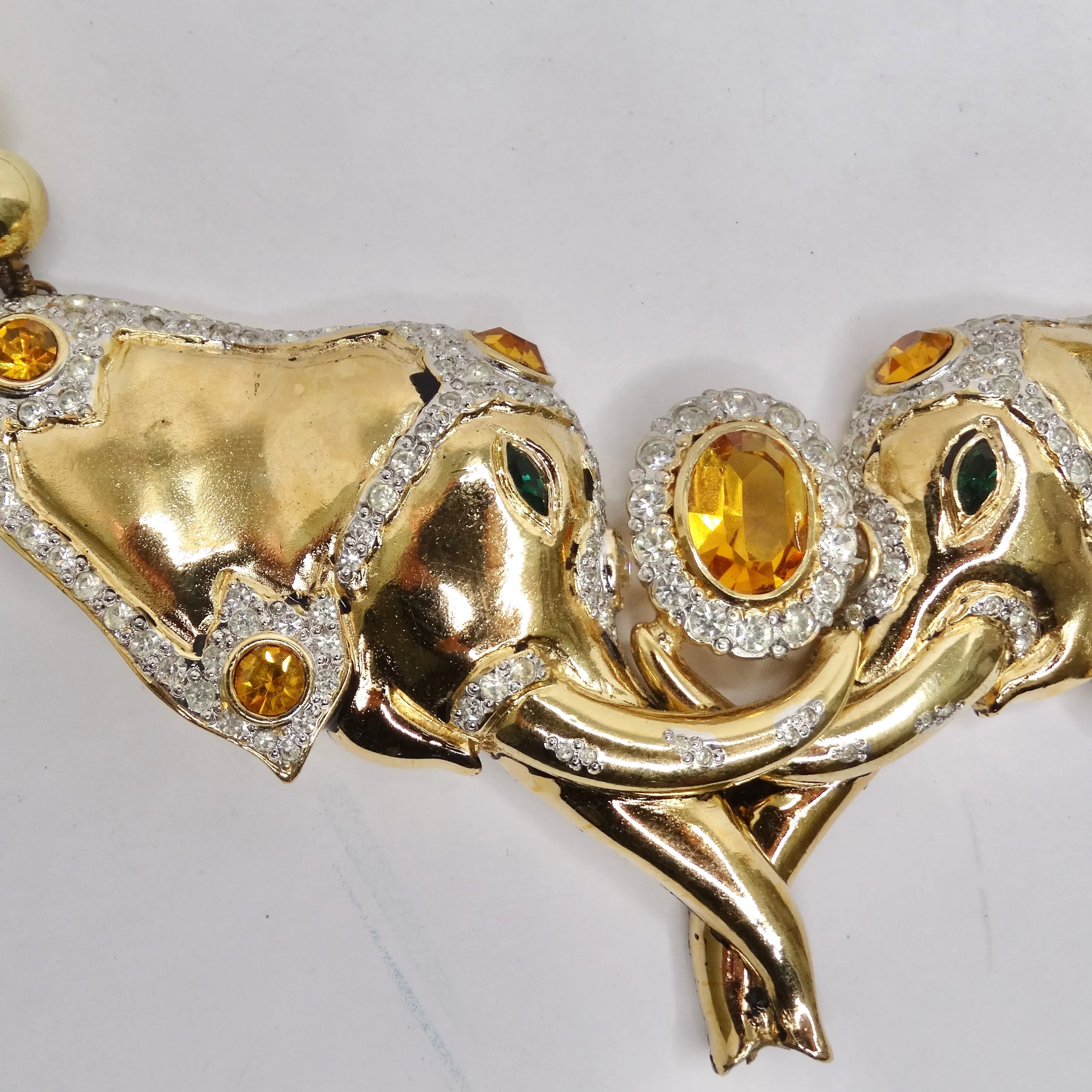 Valentino 1980s Gold Plated Elephant Pendent Statement Necklace