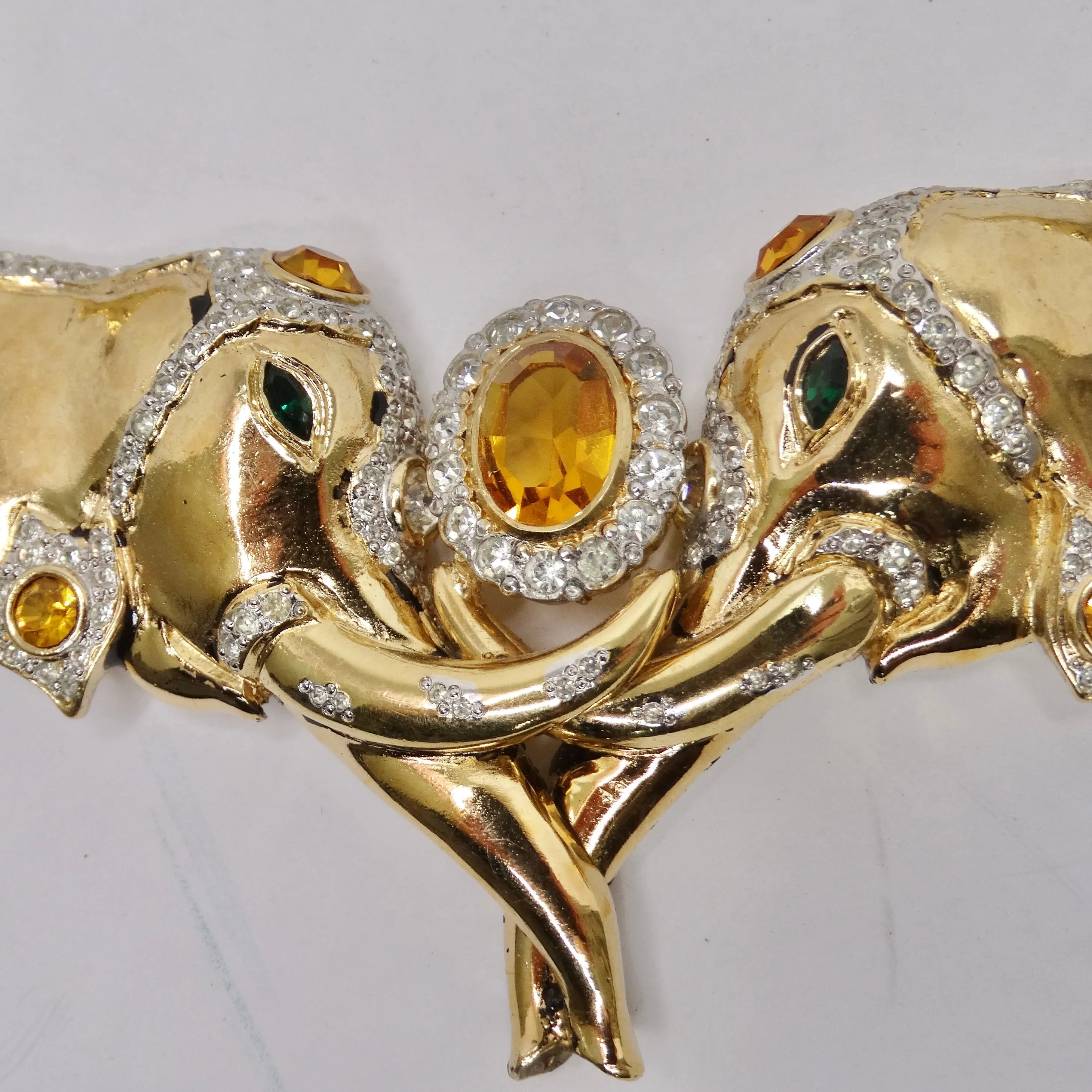 Valentino 1980s Gold Plated Elephant Pendent Statement Necklace