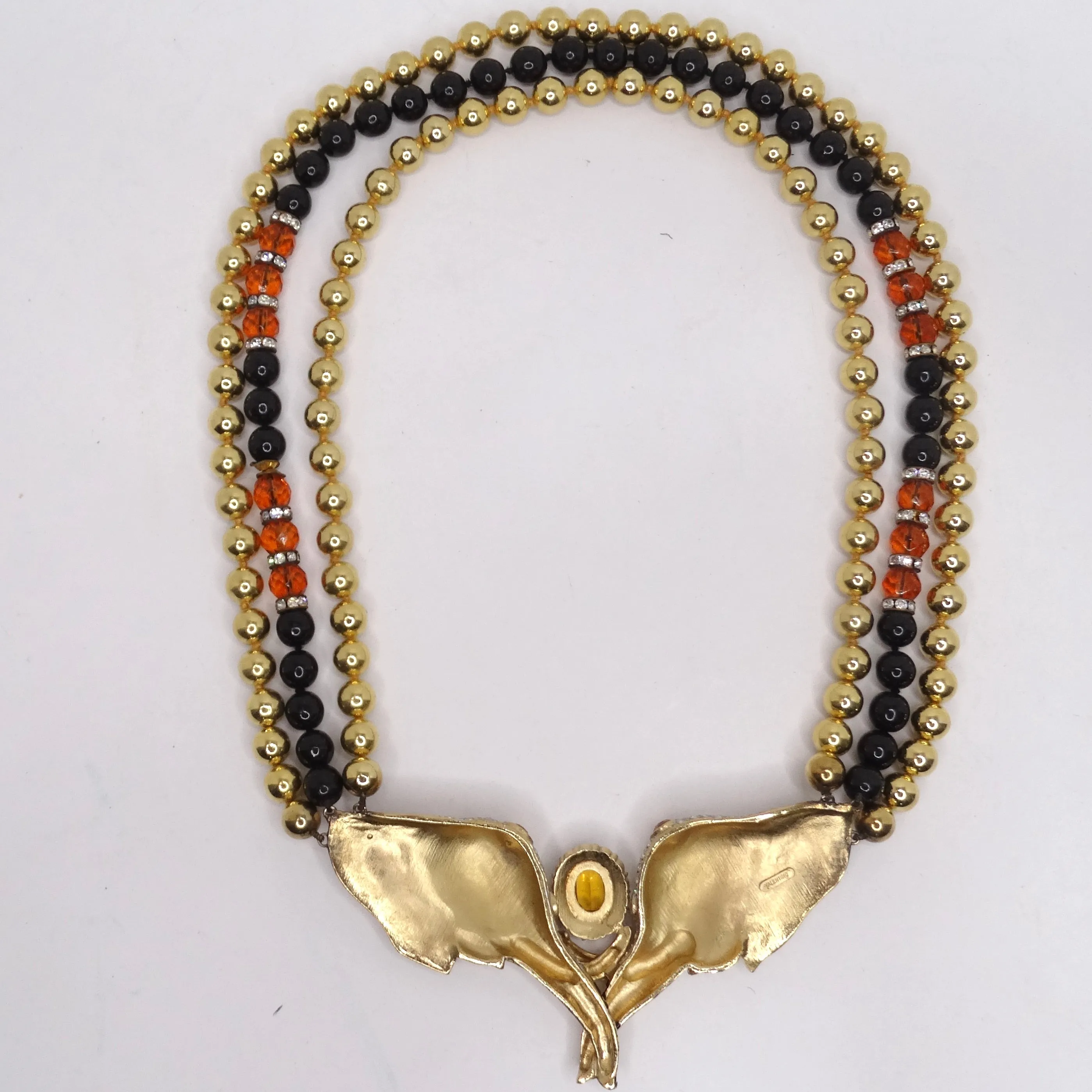 Valentino 1980s Gold Plated Elephant Pendent Statement Necklace