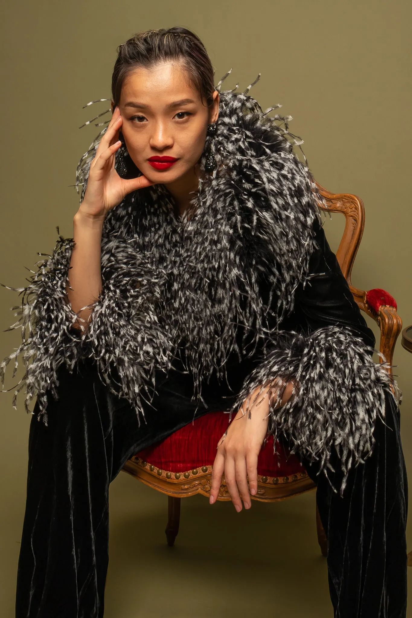 Velvet Ostrich Feather Jacket