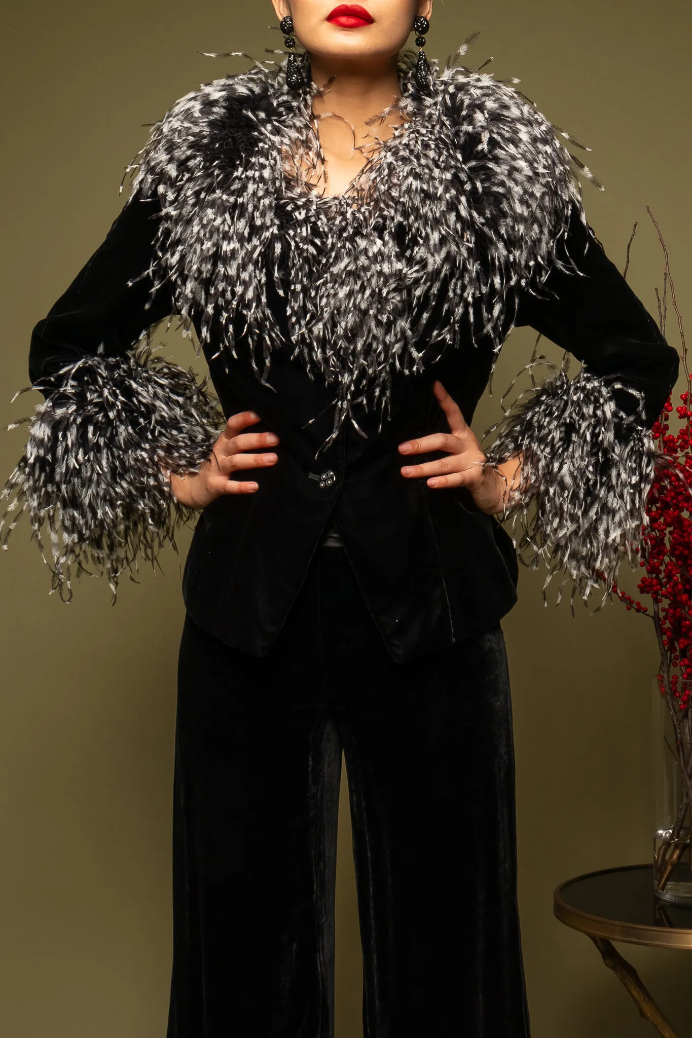 Velvet Ostrich Feather Jacket