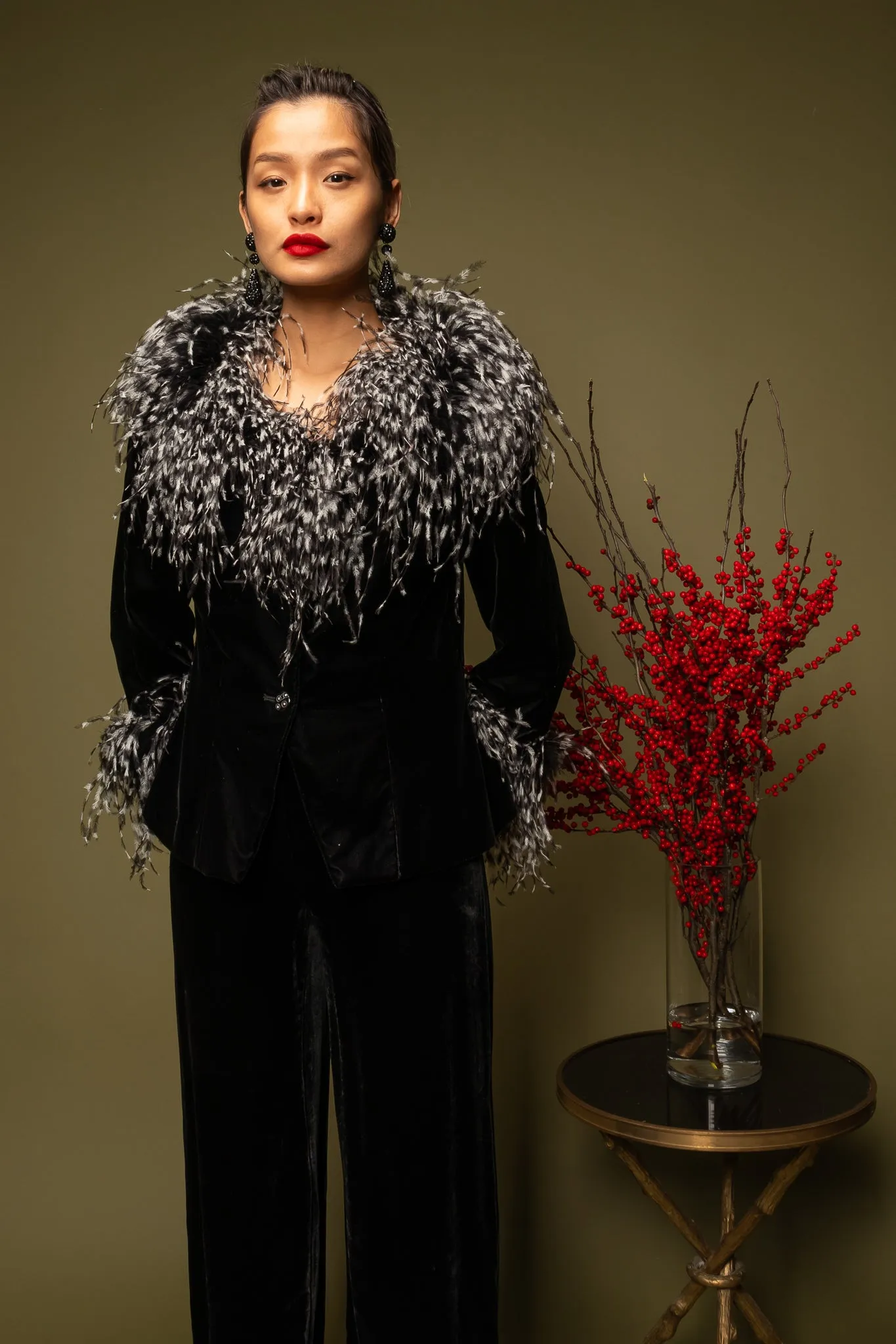 Velvet Ostrich Feather Jacket