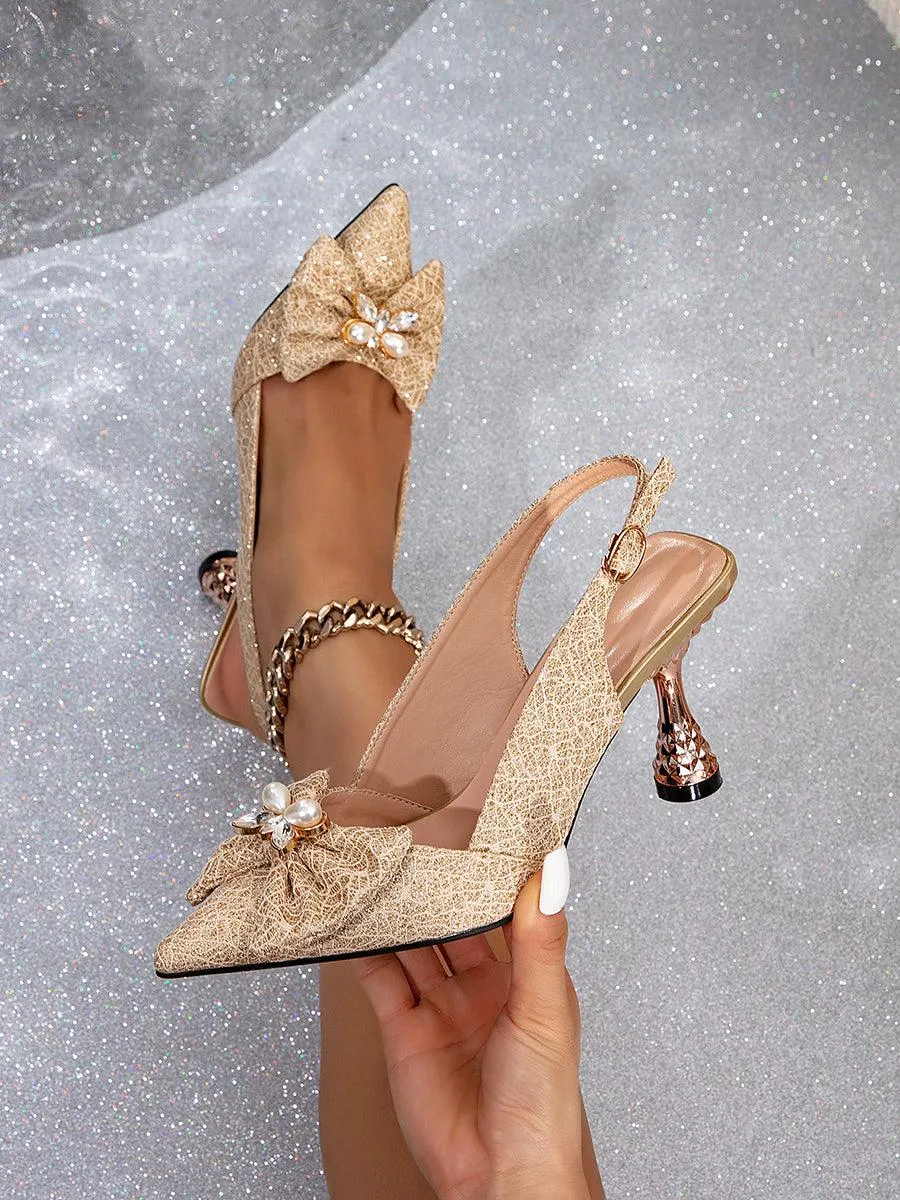 Vintage Beaded Bowknot Pointed Heels MHE1110