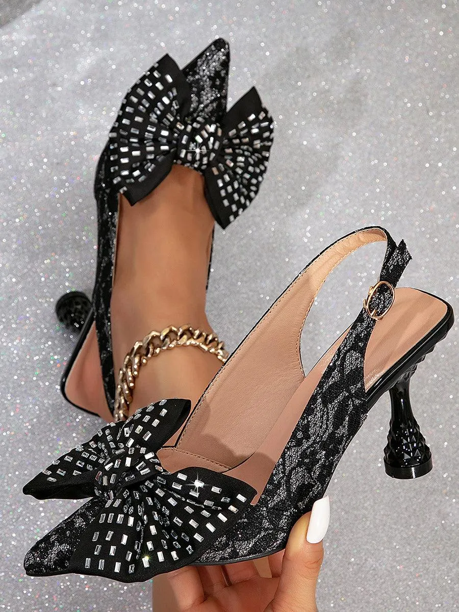 Vintage Beaded Bowknot Pointed Heels MHE1110