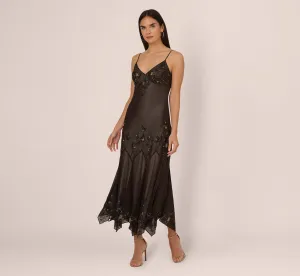Vintage Beaded Fairy Ankle-Length Dress With Sharkbite Hem In Black Nude