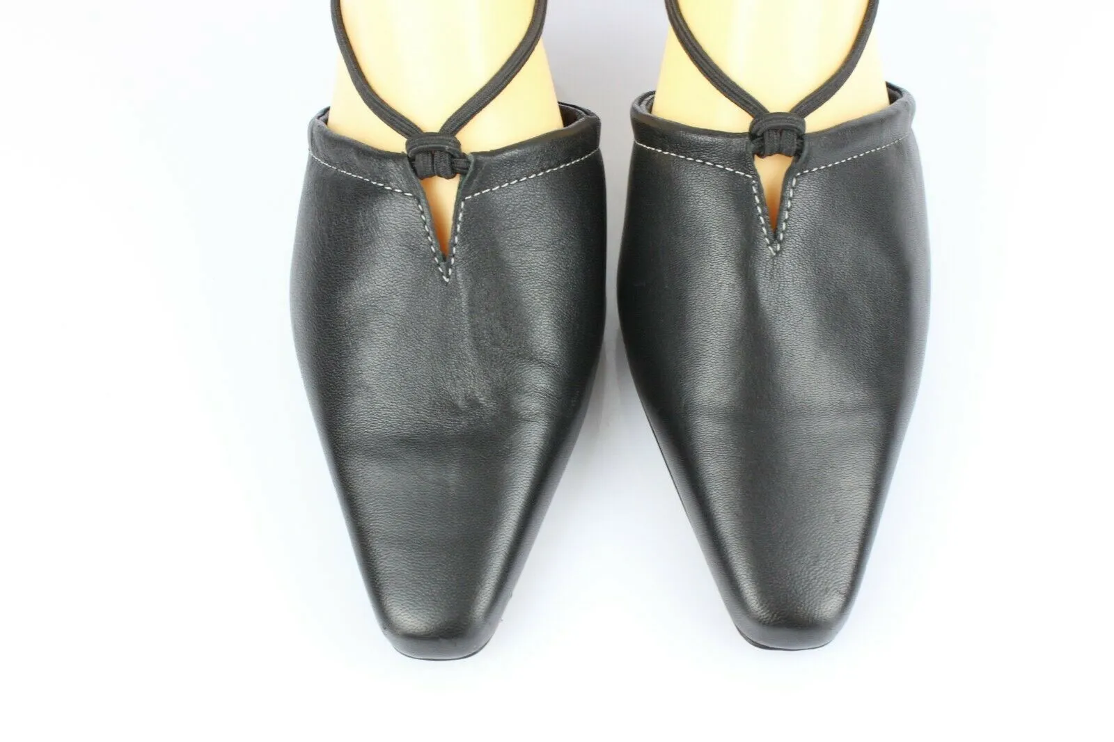 Vintage MILENA Open Court Shoes Pointed Black Leather T 39 Very Good Condition