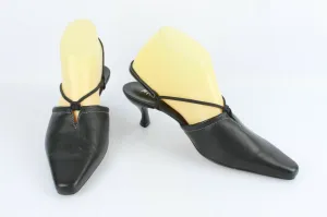 Vintage MILENA Open Court Shoes Pointed Black Leather T 39 Very Good Condition