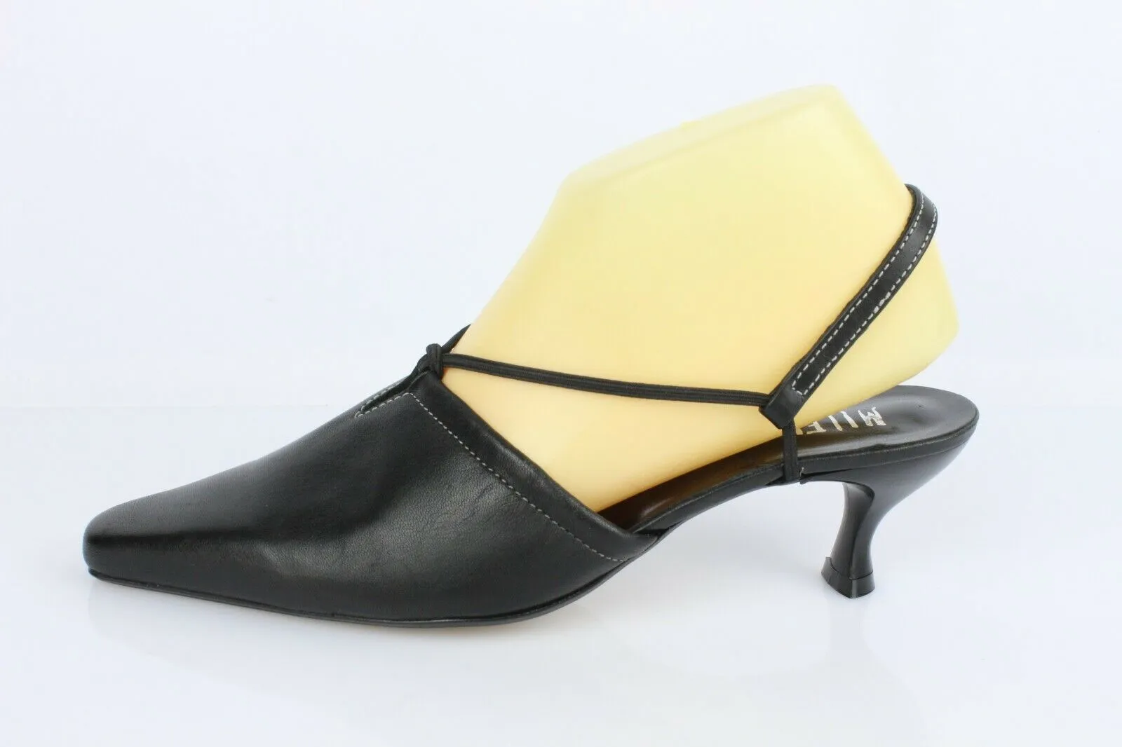 Vintage MILENA Open Court Shoes Pointed Black Leather T 39 Very Good Condition