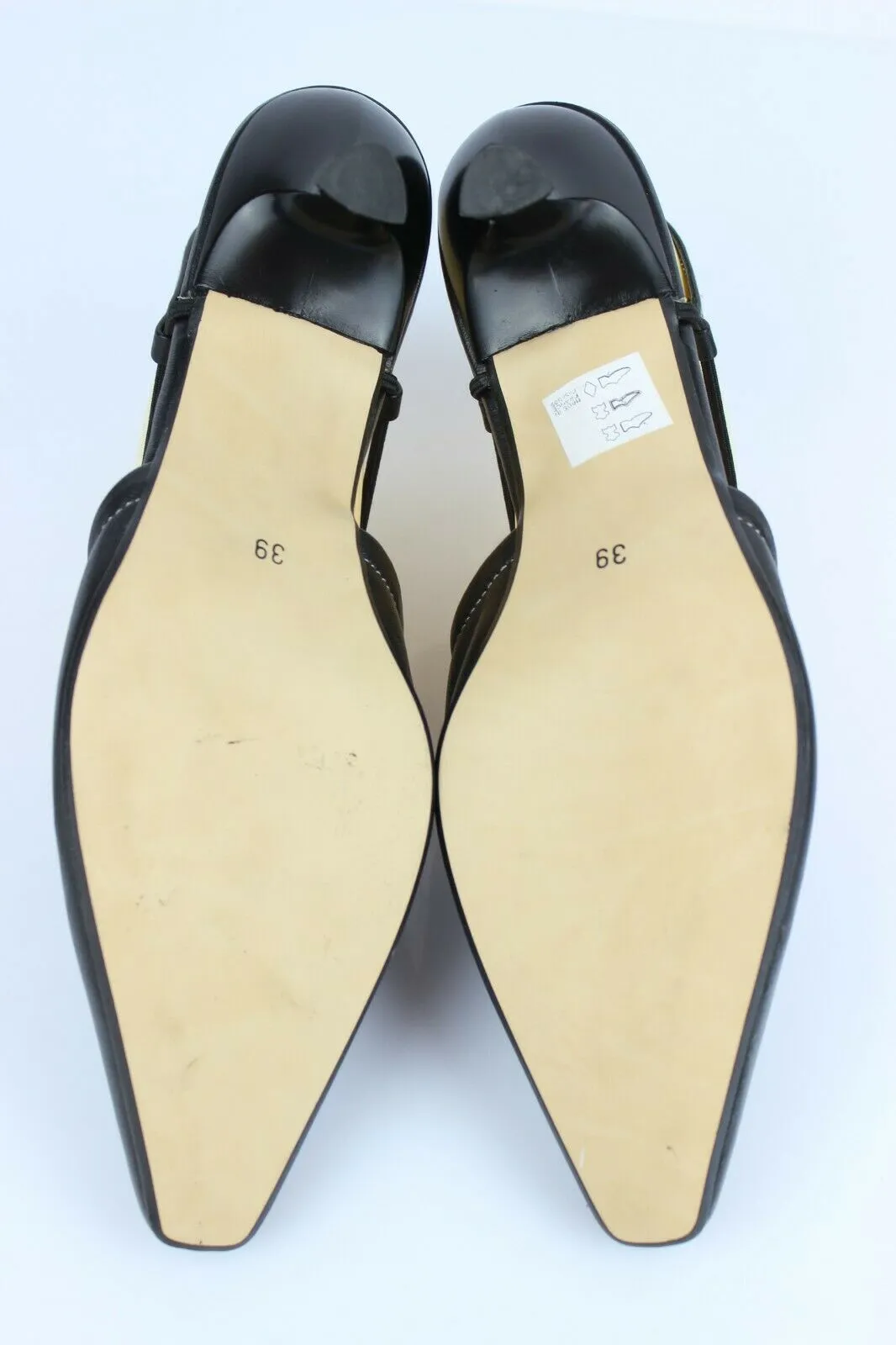 Vintage MILENA Open Court Shoes Pointed Black Leather T 39 Very Good Condition